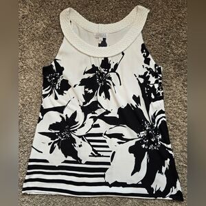 Joseph A. Black and White Floral Tank Top Size Medium